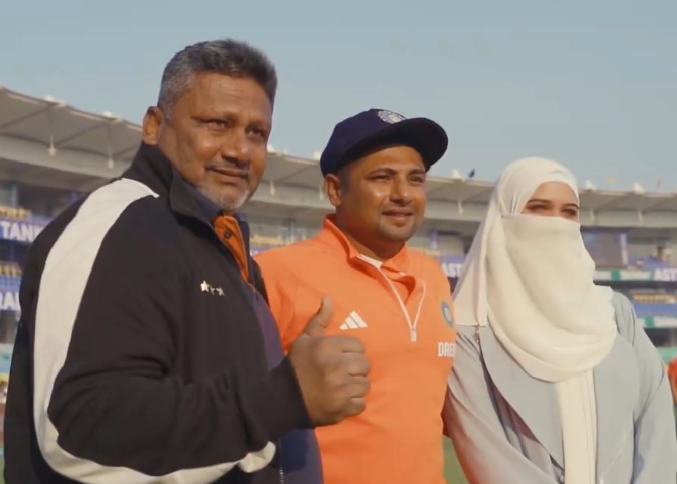 Sarfaraz Khan with his father and wife after receiving India Test cap | BCCI X 