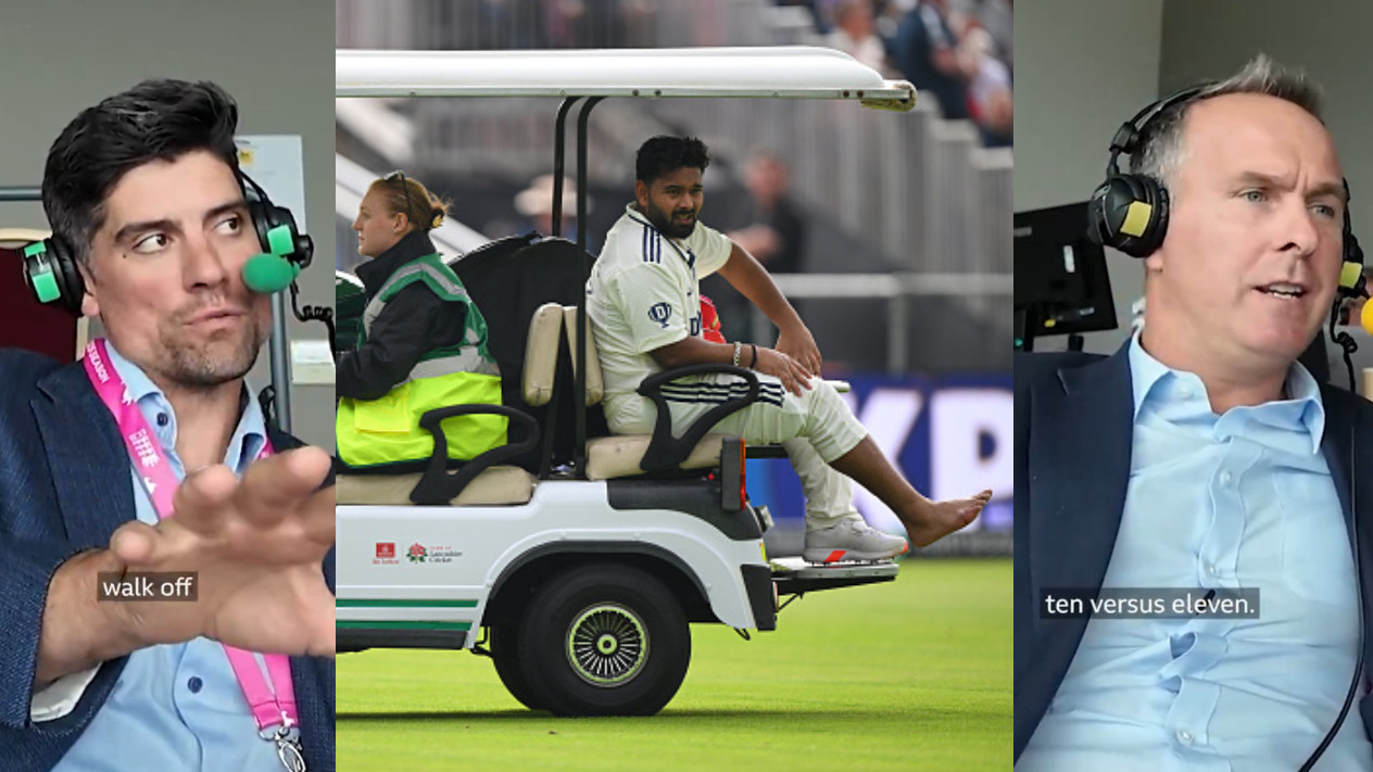ENG v IND 2025: WATCH- ‘Its ten versus eleven’- Vaughan calls for substitute after Rishabh Pant’s injury; Cook disagrees