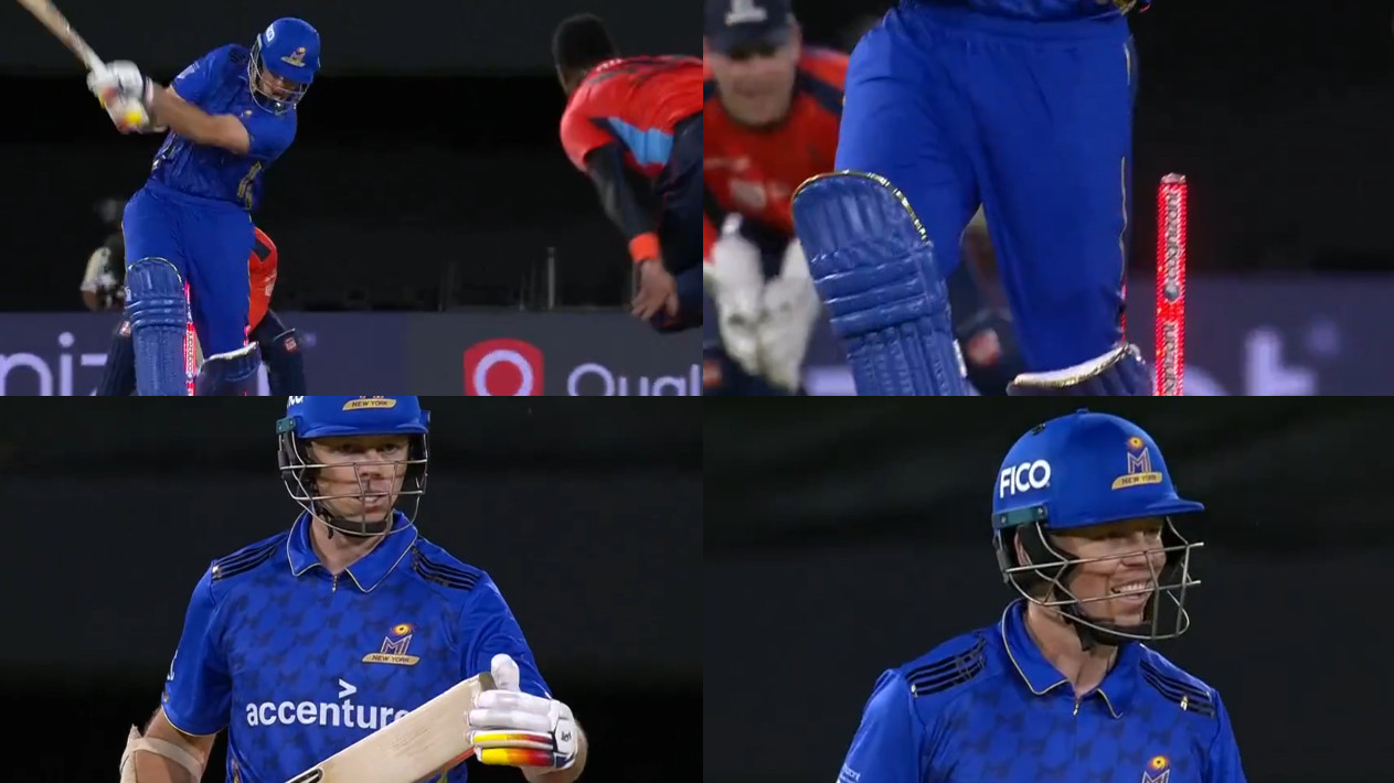 WATCH- MINY’s Michael Bracewell asks for DRS review after getting bowled; leaves sheepishly after realization