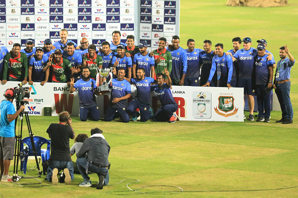 Bangladesh cricket team posing after series win over Sri Lanka | Getty