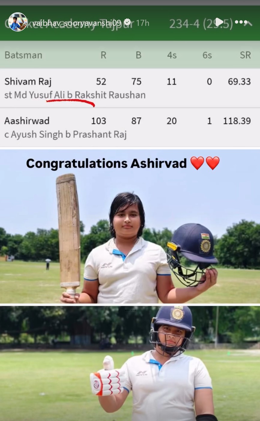Photo: Vaibhav Sooryavanshi Instagram story