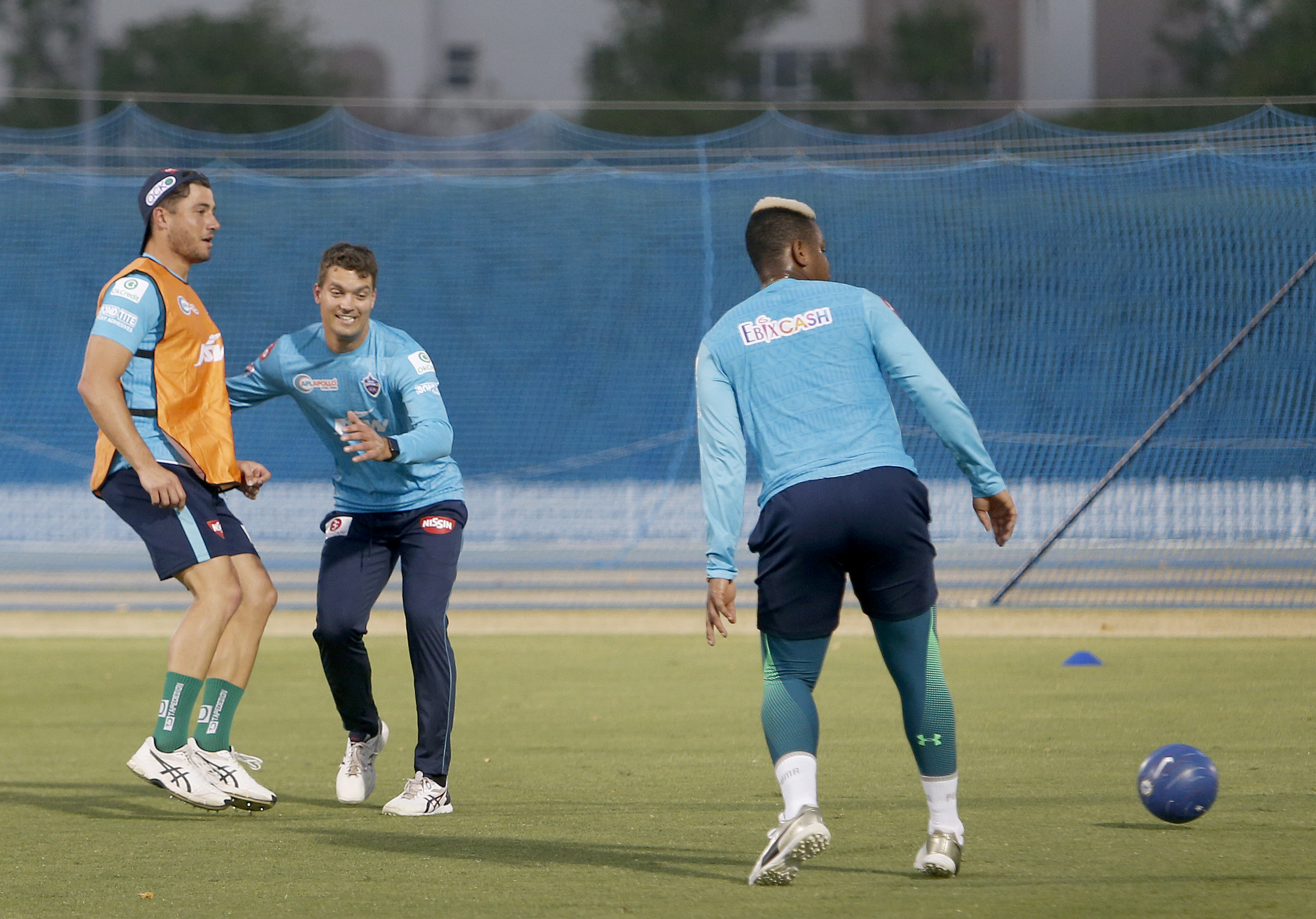 Alex Carey playing football with his teammates during Delhi Capitals' training | DC Twitter