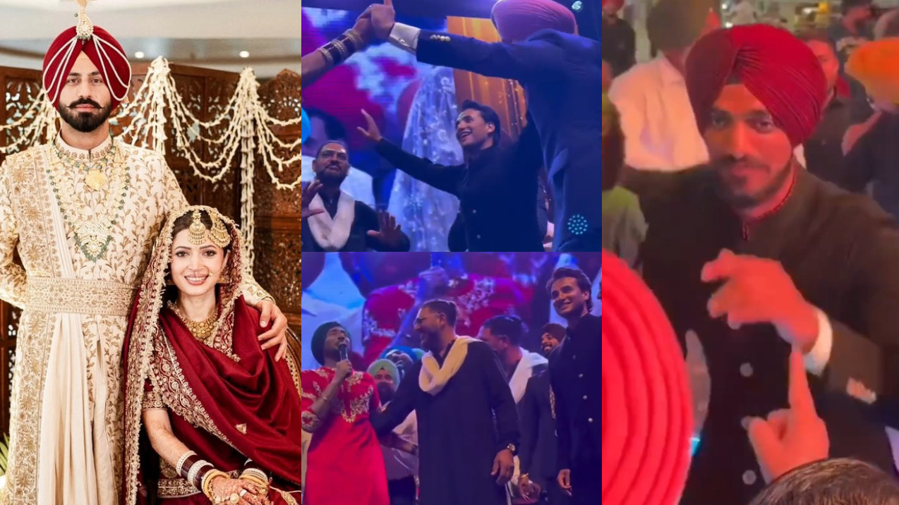WATCH- Yuvraj Singh, Abhishek Sharma and Arshdeep Singh hit the dance floor at Ramandeep Singh's wedding reception