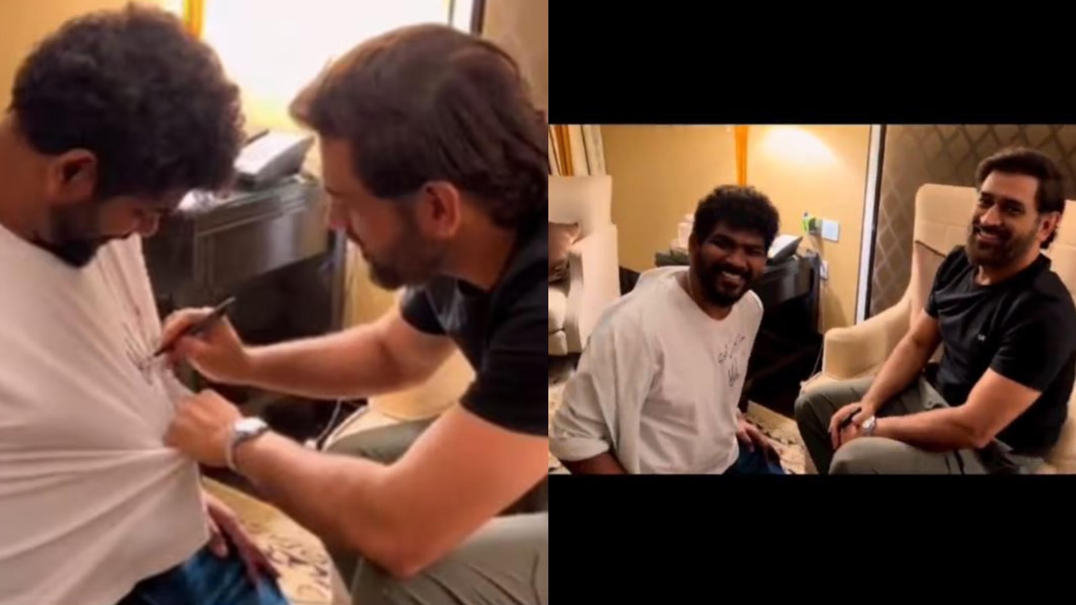 WATCH- MS Dhoni signs director Vignesh Shivan’s t-shirt, bringing a huge smile to his face