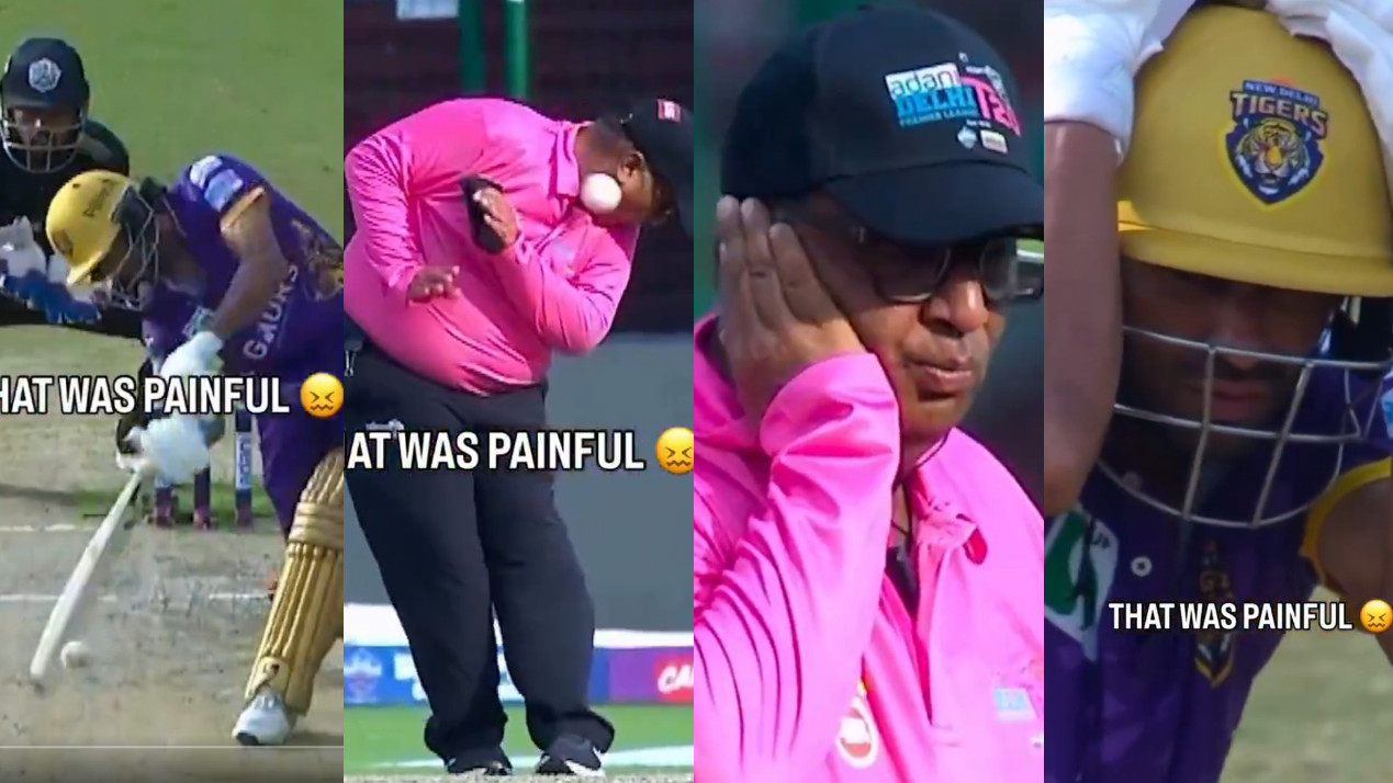 WATCH- Umpire gets hit on the jaw thanks to batter’s straight drive in DPL 2026 game; admitted in ICU for treatment