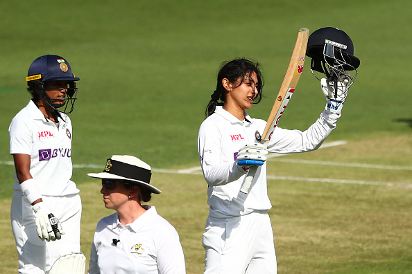 Smriti Mandhana celebrates her maiden Test century | Getty