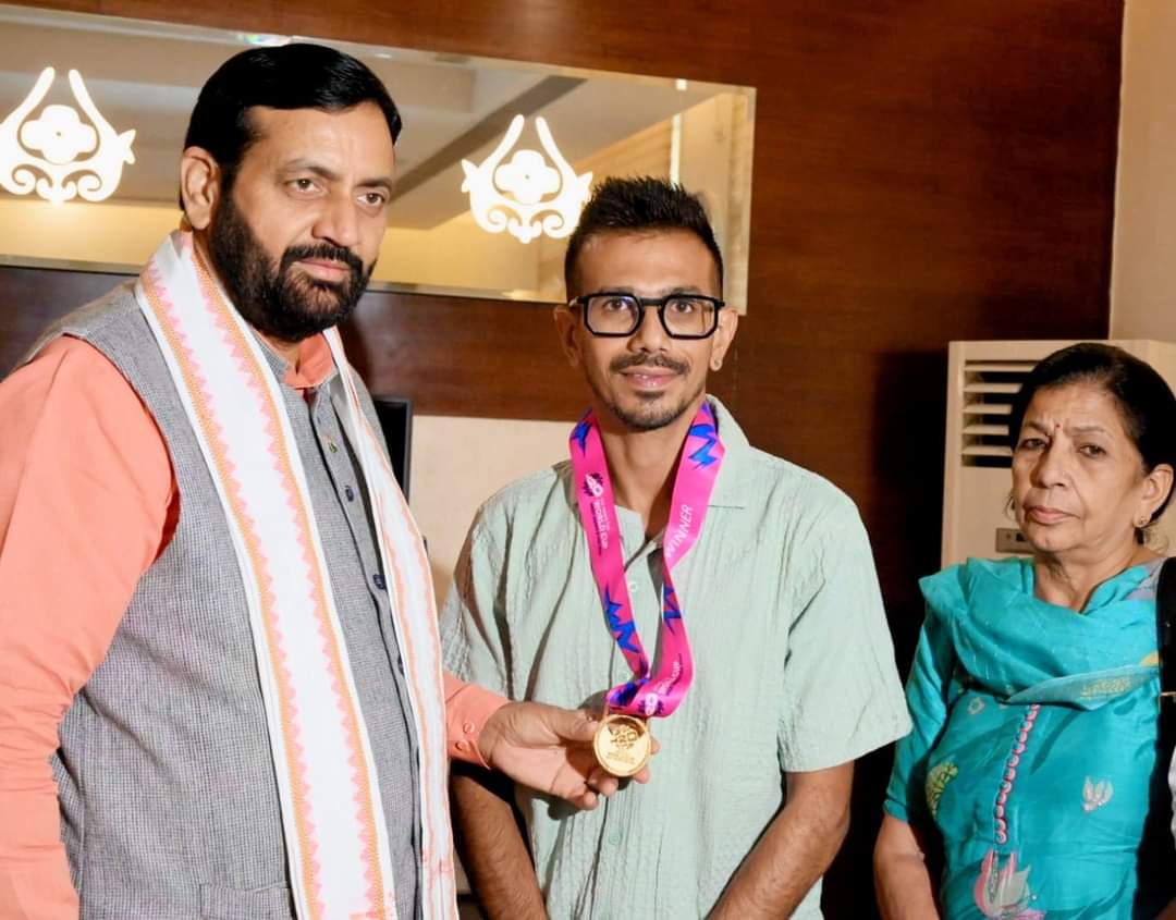 Yuzvendra Chahal with Haryana CM Nayab Singh Saini | ANI