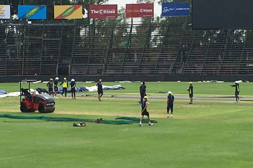 Indian players take a look at the pitch in New Wanderers