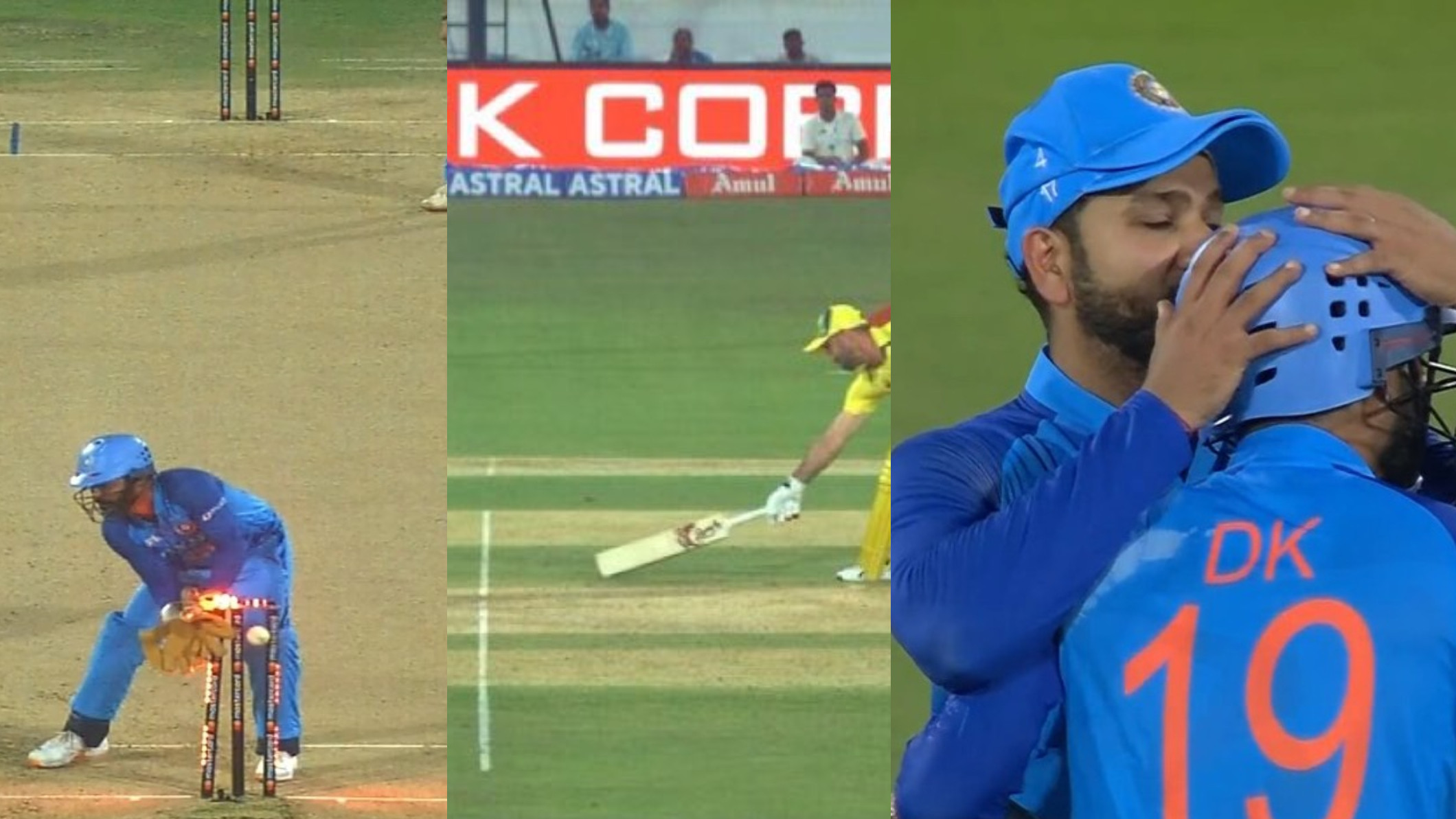 IND v AUS 2022: WATCH- Rohit Sharma kisses Dinesh Karthik after Glenn Maxwell’s fortunate run out