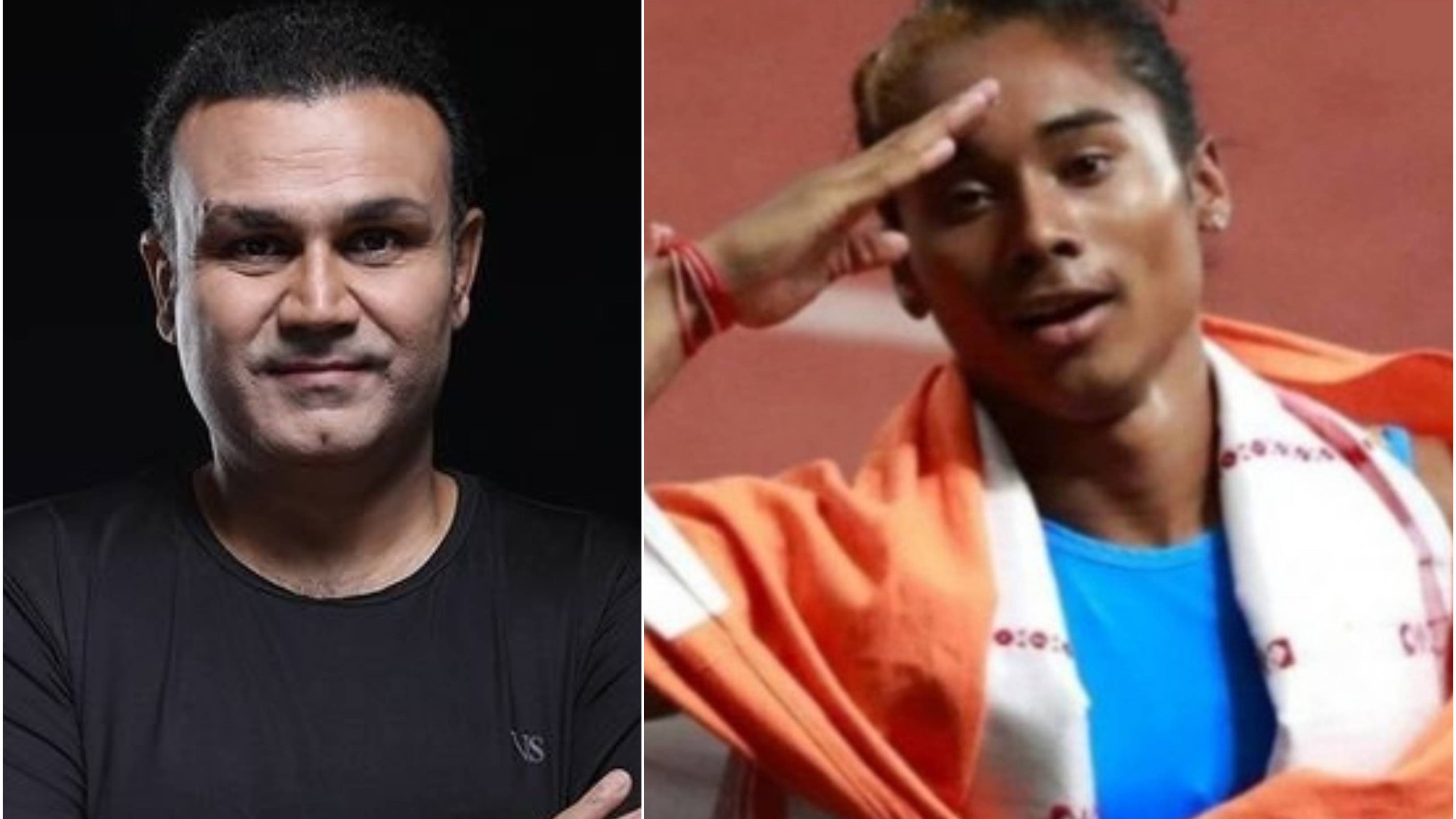 Virender Sehwag brutally trolled after wrongly congratulating Hima Das for winning gold in CWG 2022