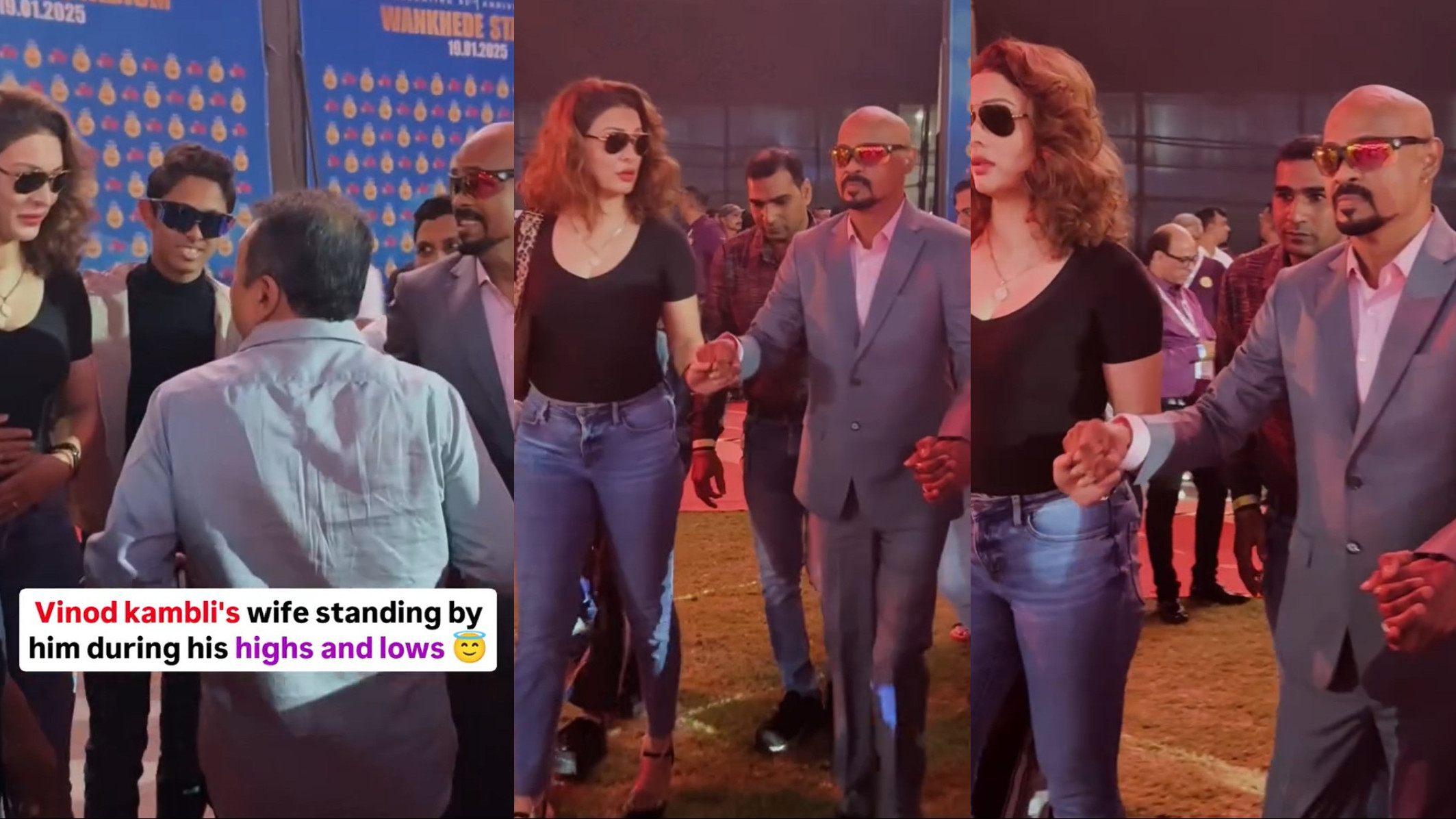 WATCH- Vinod Kambli, supported by wife Andrea Hewitt and kids, attends Wankhede Stadium 50th anniversary event