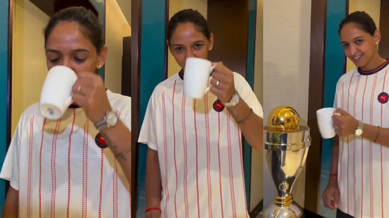 CWC 2025: WATCH- Harmanpreet Kaur toasts World Cup trophy with cup in hand; Fans argue trying to decipher the meaning