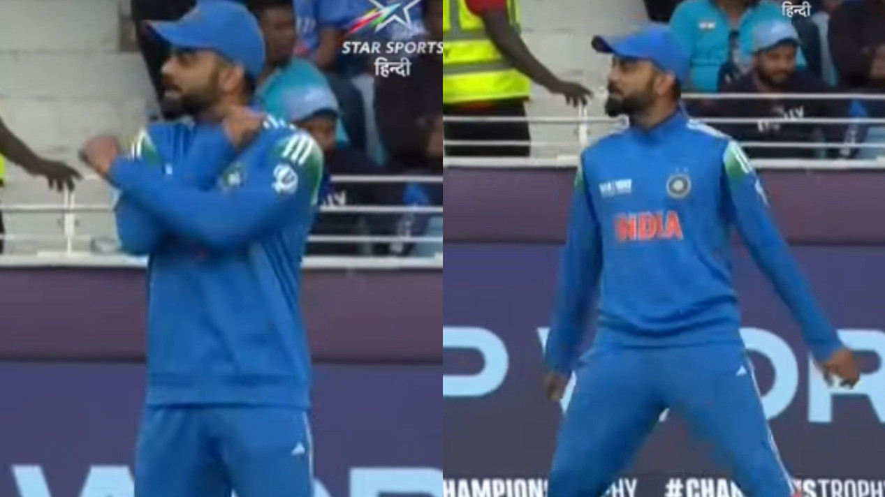 CT 2025: WATCH- Virat Kohli hits Cristiano Ronaldo’s ‘Siuuu’ celebration during IND v NZ match in Dubai
