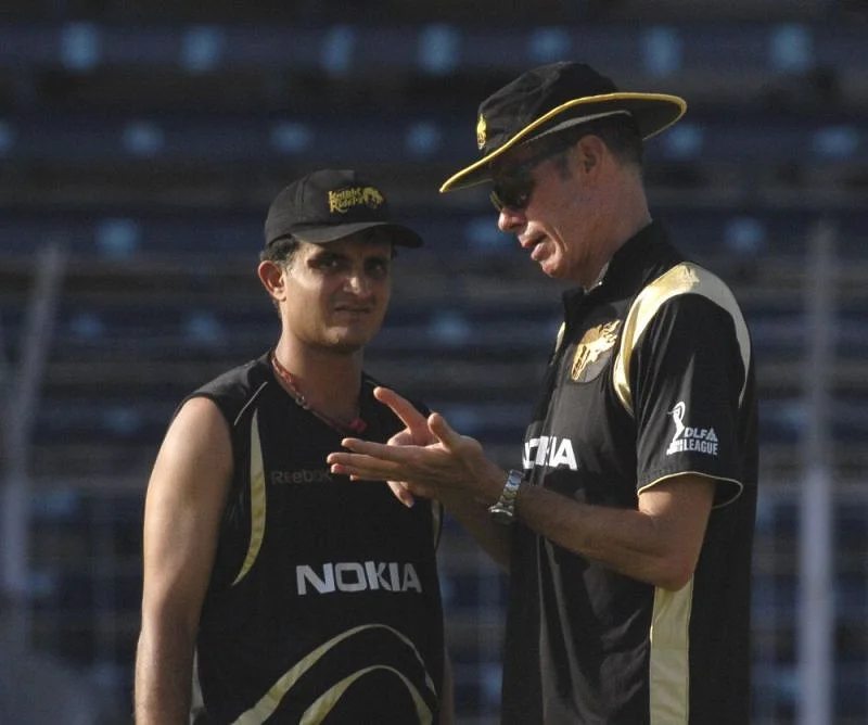 KKR captain Sourav Ganguly with coach John Buchanan during IPL 2008 | Twitter