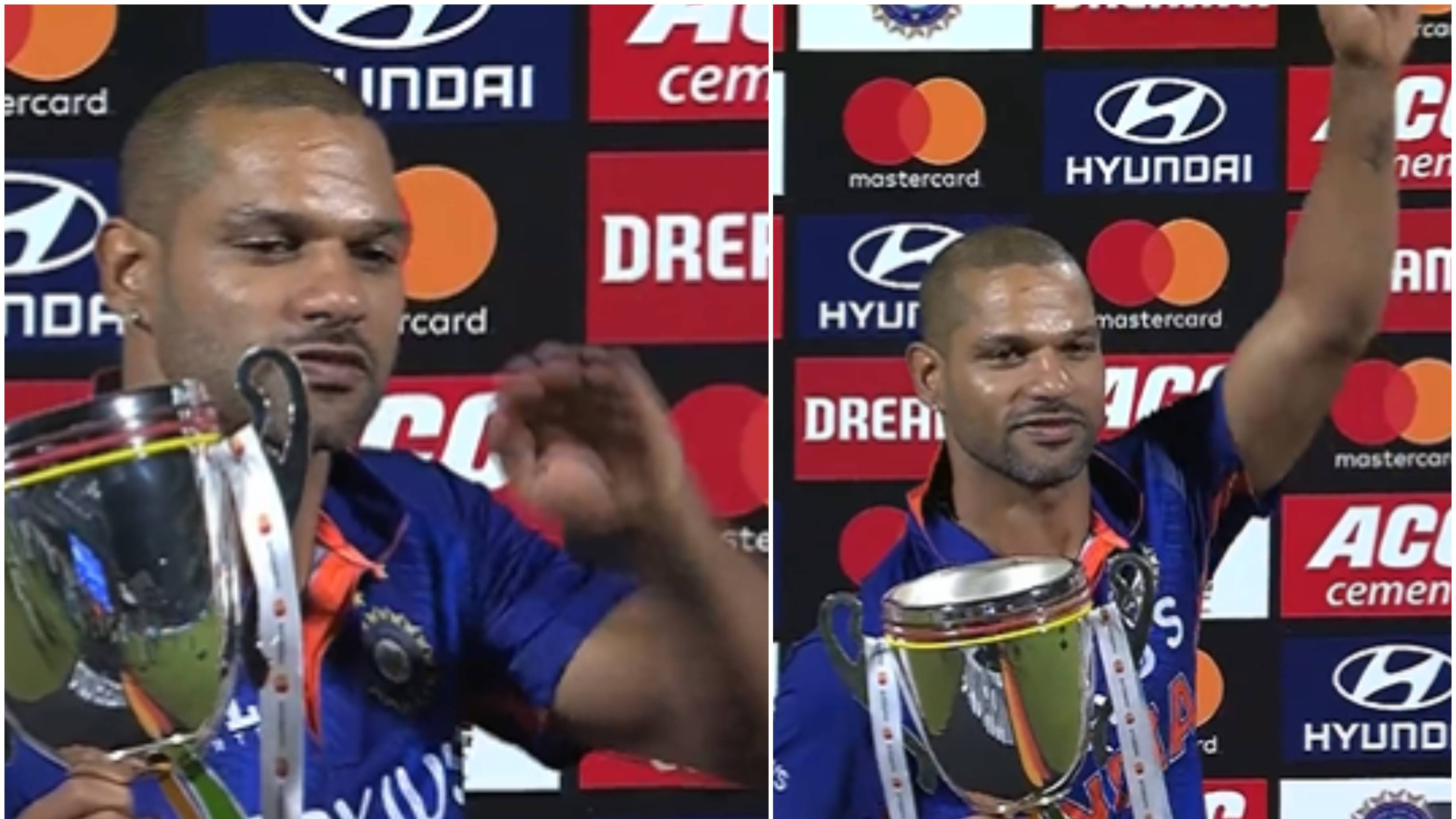 IND v SA 2022: WATCH – Shikhar Dhawan performs his trademark thigh-five celebration after receiving ODI trophy