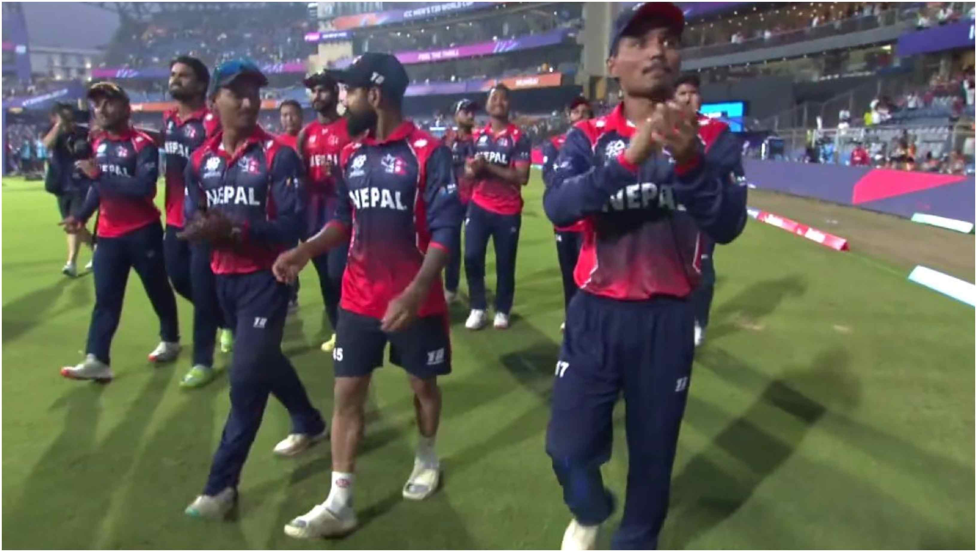 Rohit Paudel and his men took a lap of appreciation at the Wankhede Stadium | X