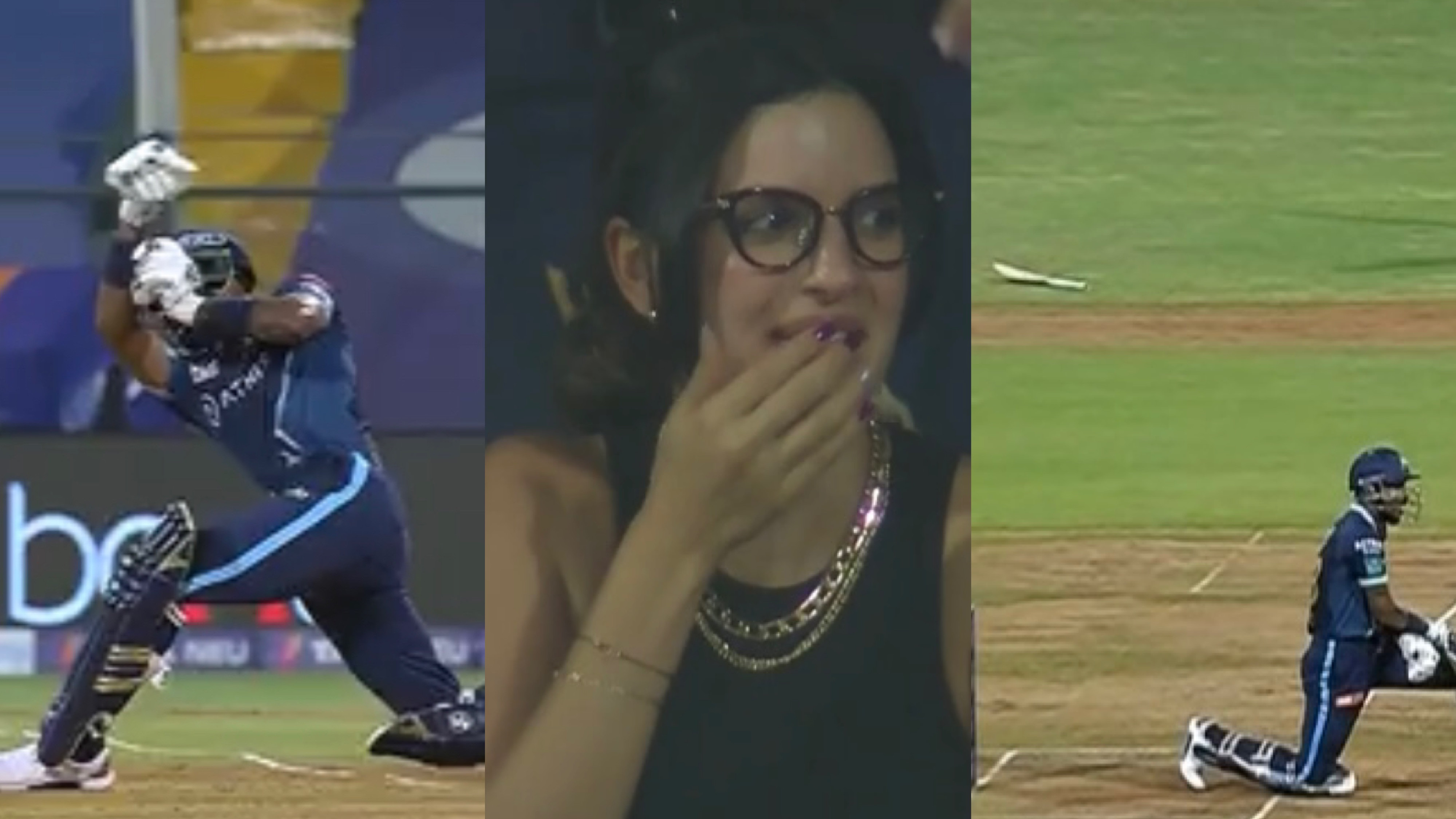 IPL 2022: WATCH - Natasa's priceless reaction after bat slips out of Hardik Pandya's hands