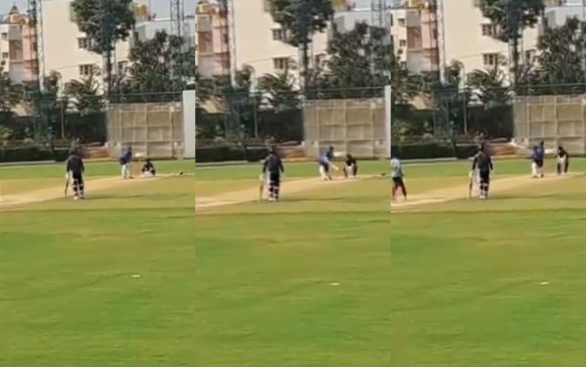 Rishabh Pant hitting his one-handed six during practice match in Bengaluru | X