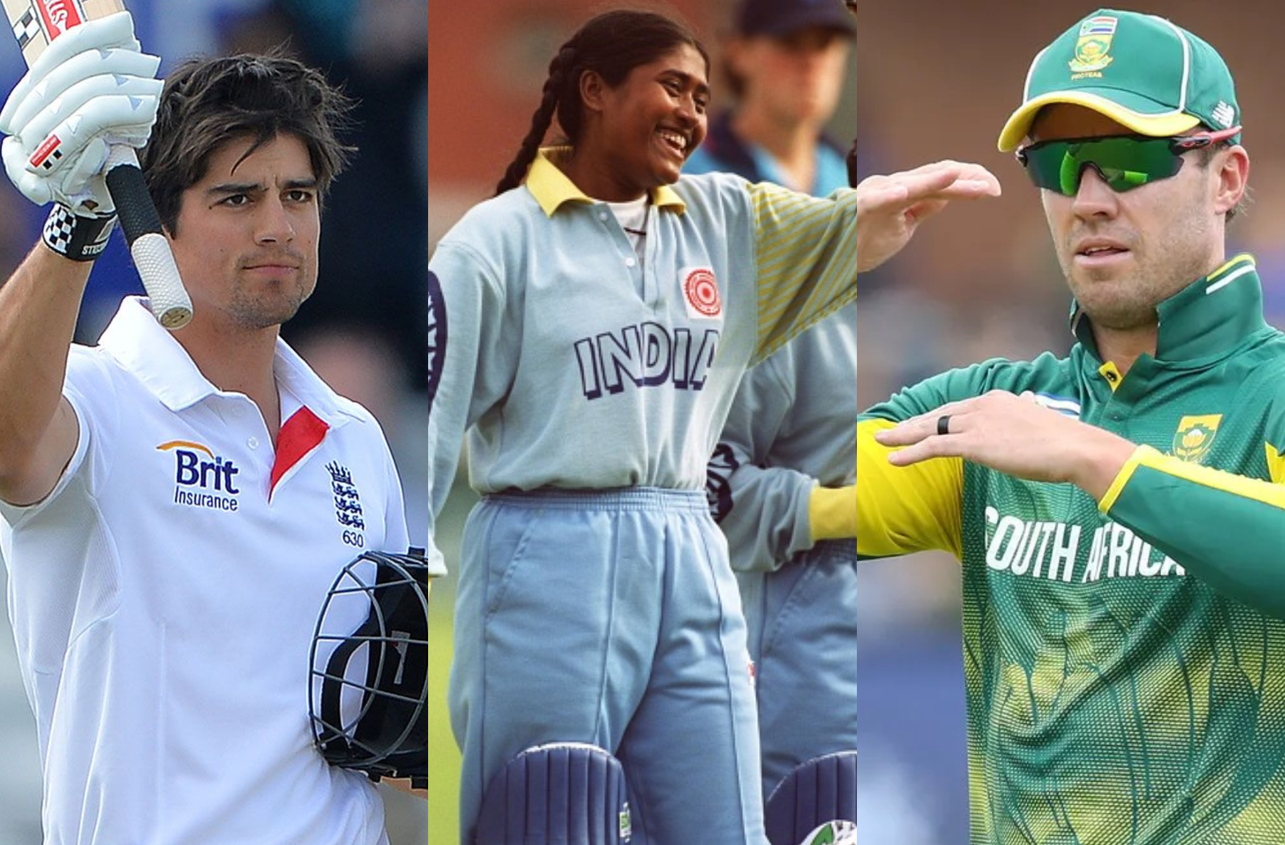 Alastair Cook, Neetu David and AB de Villiers | Getty