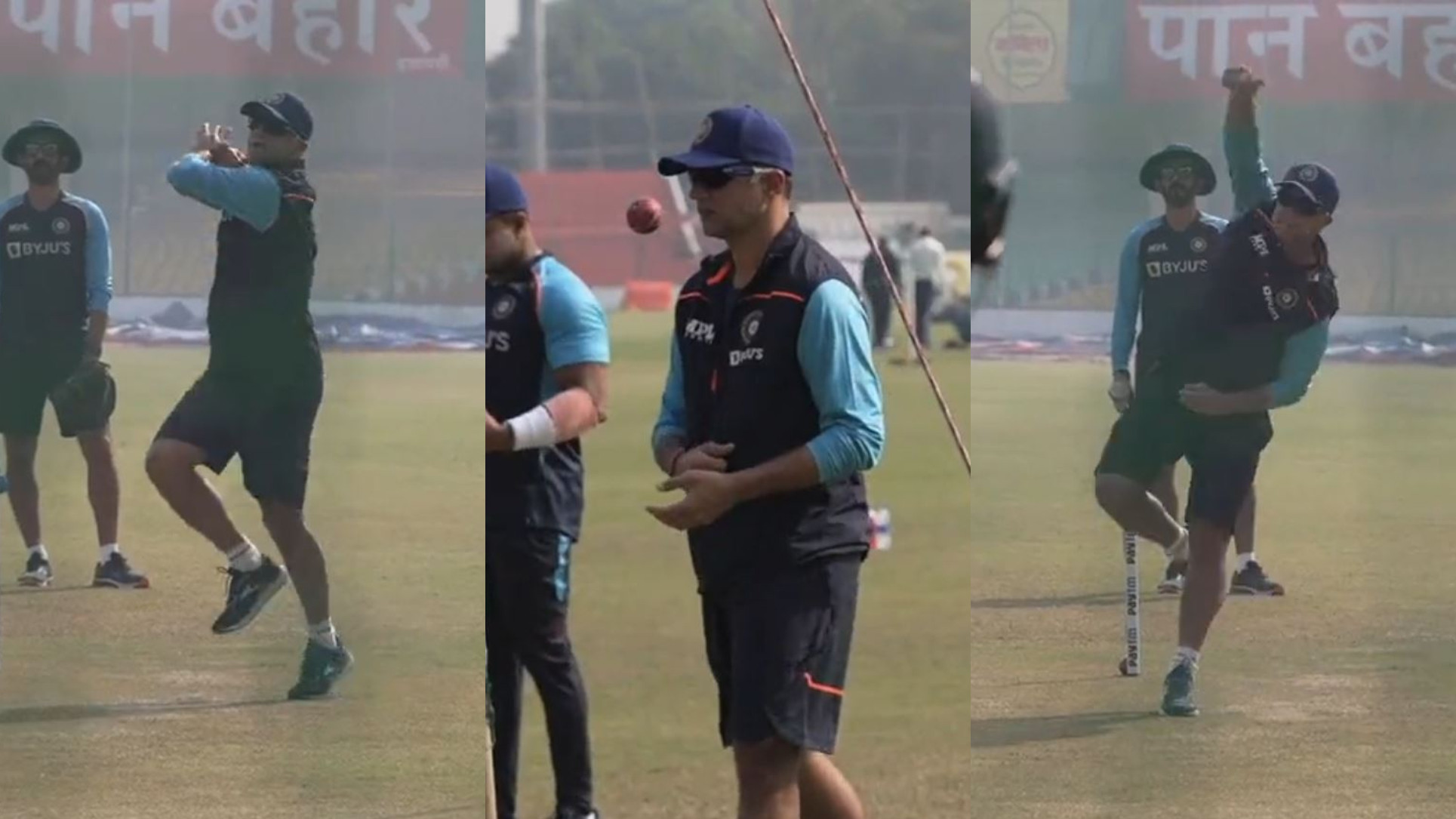 IND v NZ 2021: WATCH- Head coach Rahul Dravid bowls off-spin in nets before 1st Test in Kanpur