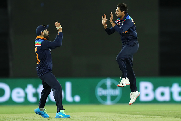 Kuldeep Yadav celebrating a wicket with Virat Kohli | Getty
