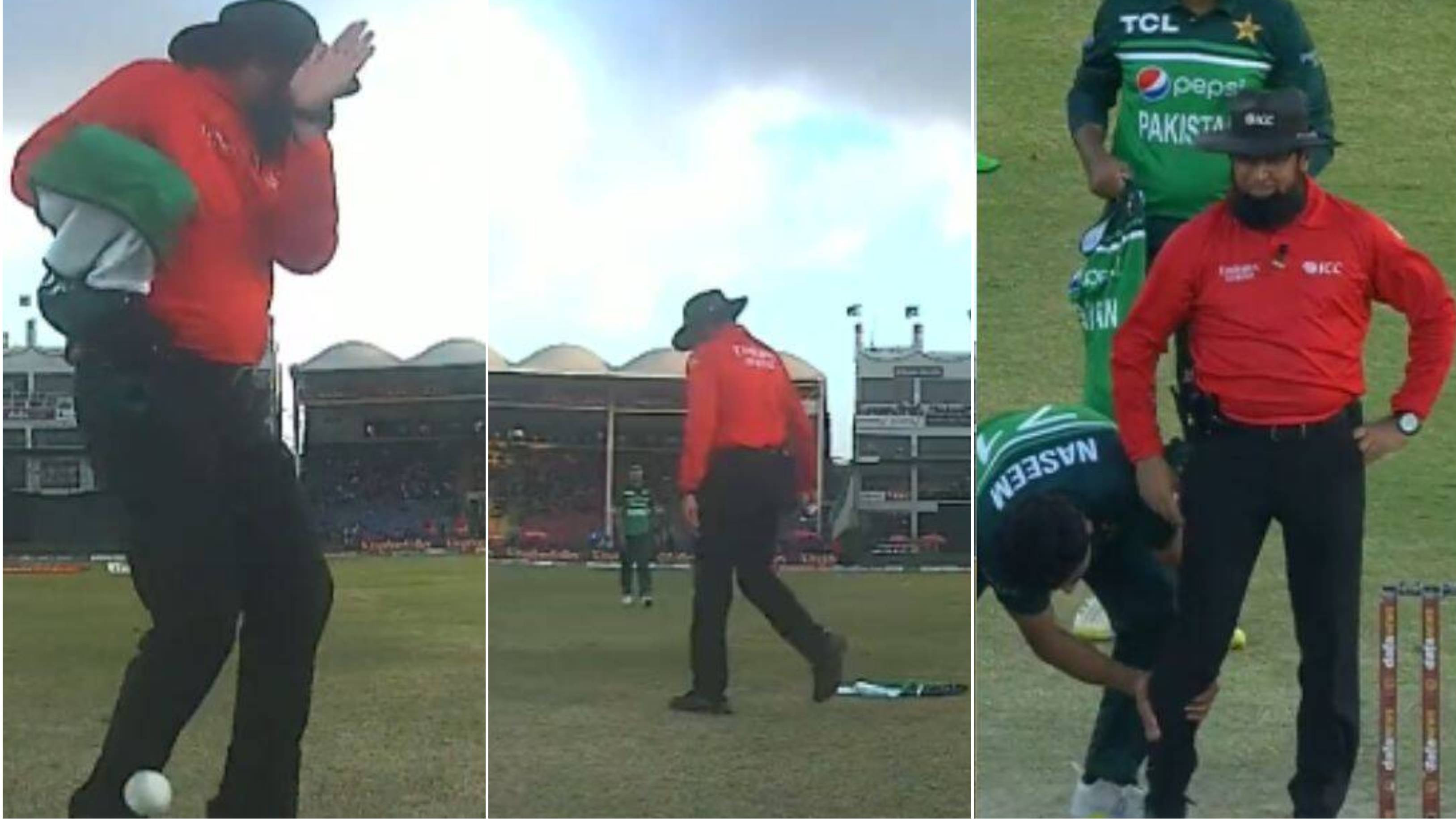 PAK v NZ 2022-23: WATCH - Umpire Aleem Dar suffers a painful blow as Mohammad Wasim Jr’s throw hits him on ankle