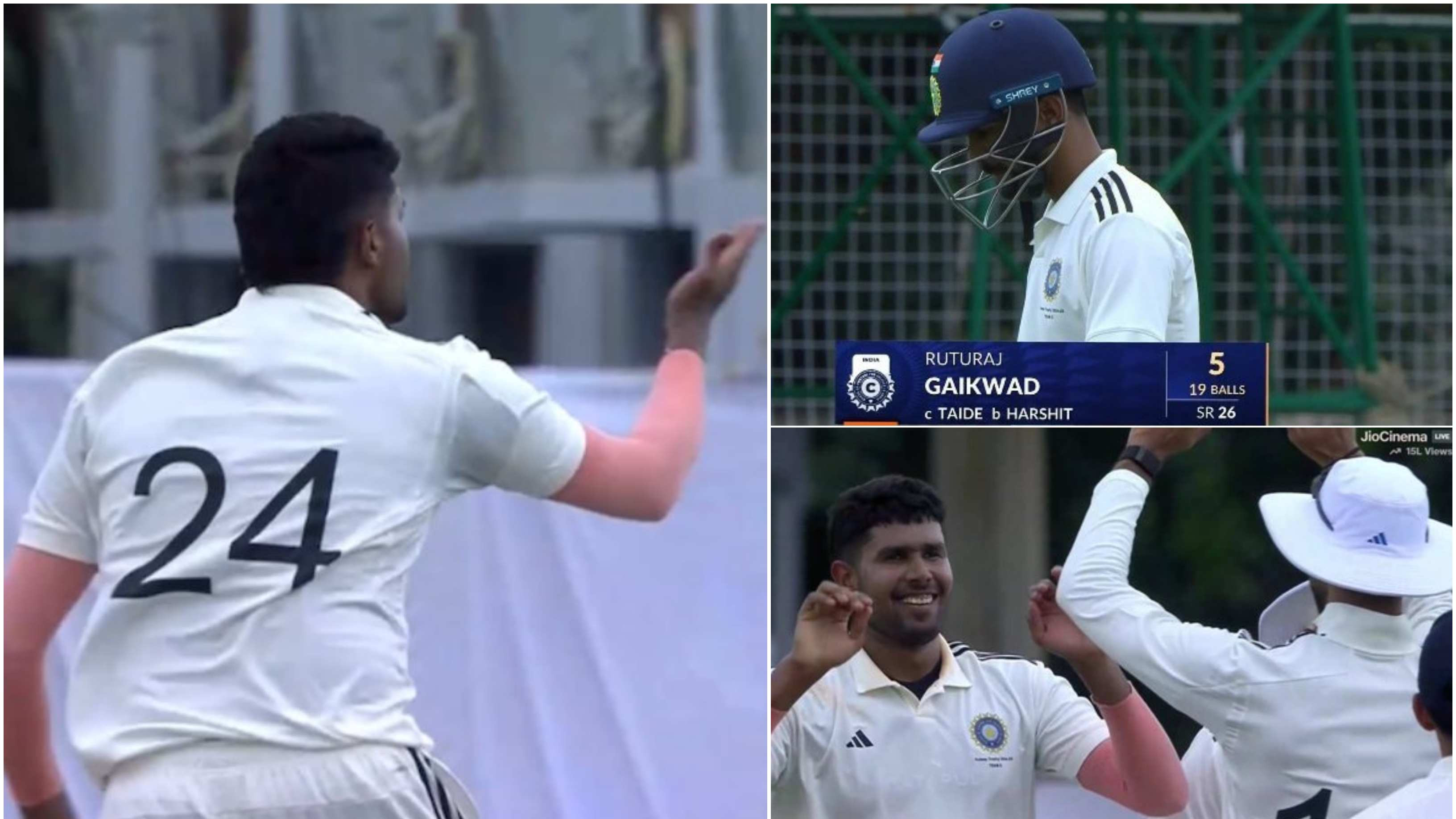 WATCH: Harshit Rana performs ‘flying kiss’ celebration after dismissing Ruturaj Gaikwad in Duleep Trophy; video goes viral