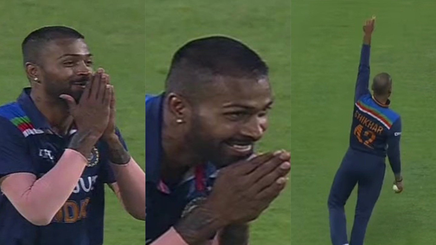 IND v ENG 2021: WATCH- Relived Hardik Pandya bows down and thanks Shikhar Dhawan for catching Ben Stokes out