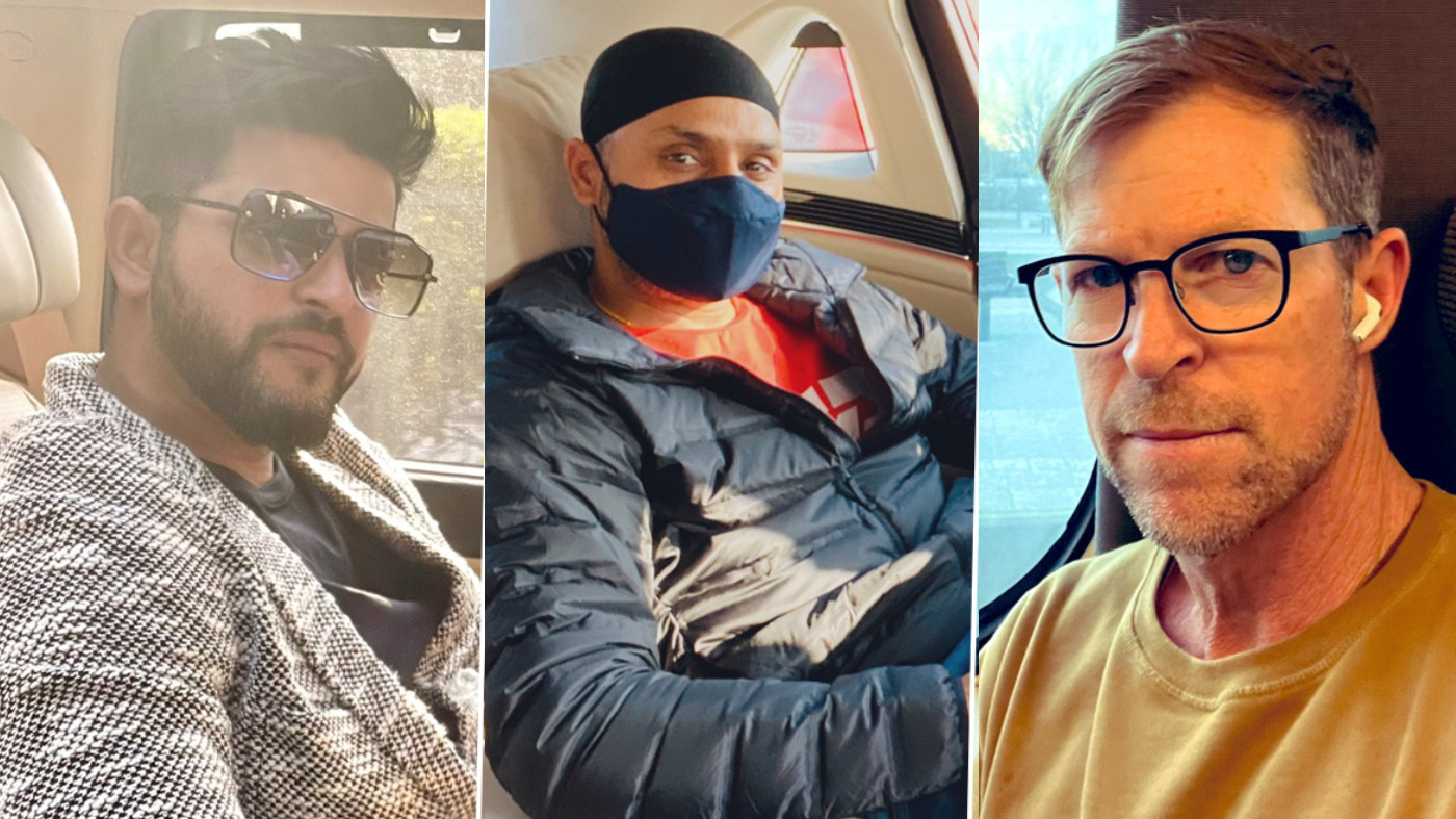 Jonty Rhodes, Suresh Raina, and Harbhajan Singh engage in a banter over their rides
