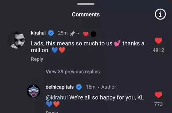 KL Rahul replies to DC celebration him becoming father | X