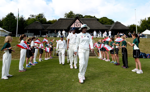 Mithali Raj leading the India women's team out for their Test against England in 2014 | getty