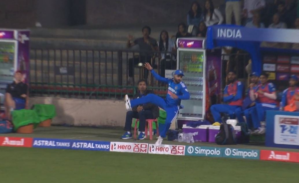 Virat Kohli caught the ball and threw it back into play saving a six | X