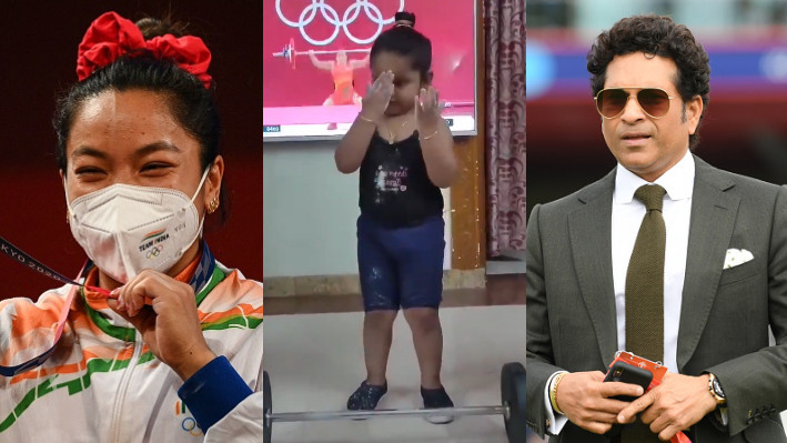 WATCH - Sachin Tendulkar reacts to a little girl imitating Olympic medallist Mirabai Chanu