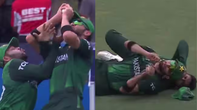 T20 World Cup 2024: WATCH- Shaheen Afridi manages to hold onto a brilliant catch despite colliding with Usman Khan