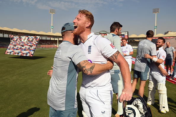 Brendon McCullum congratulates Ben Stokes after winning Test series in Pakistan | Getty Images