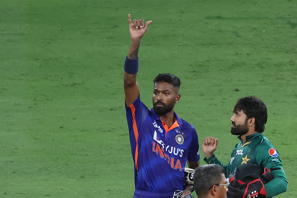 Hardik Pandya celebrates after hitting the winning shot | Getty