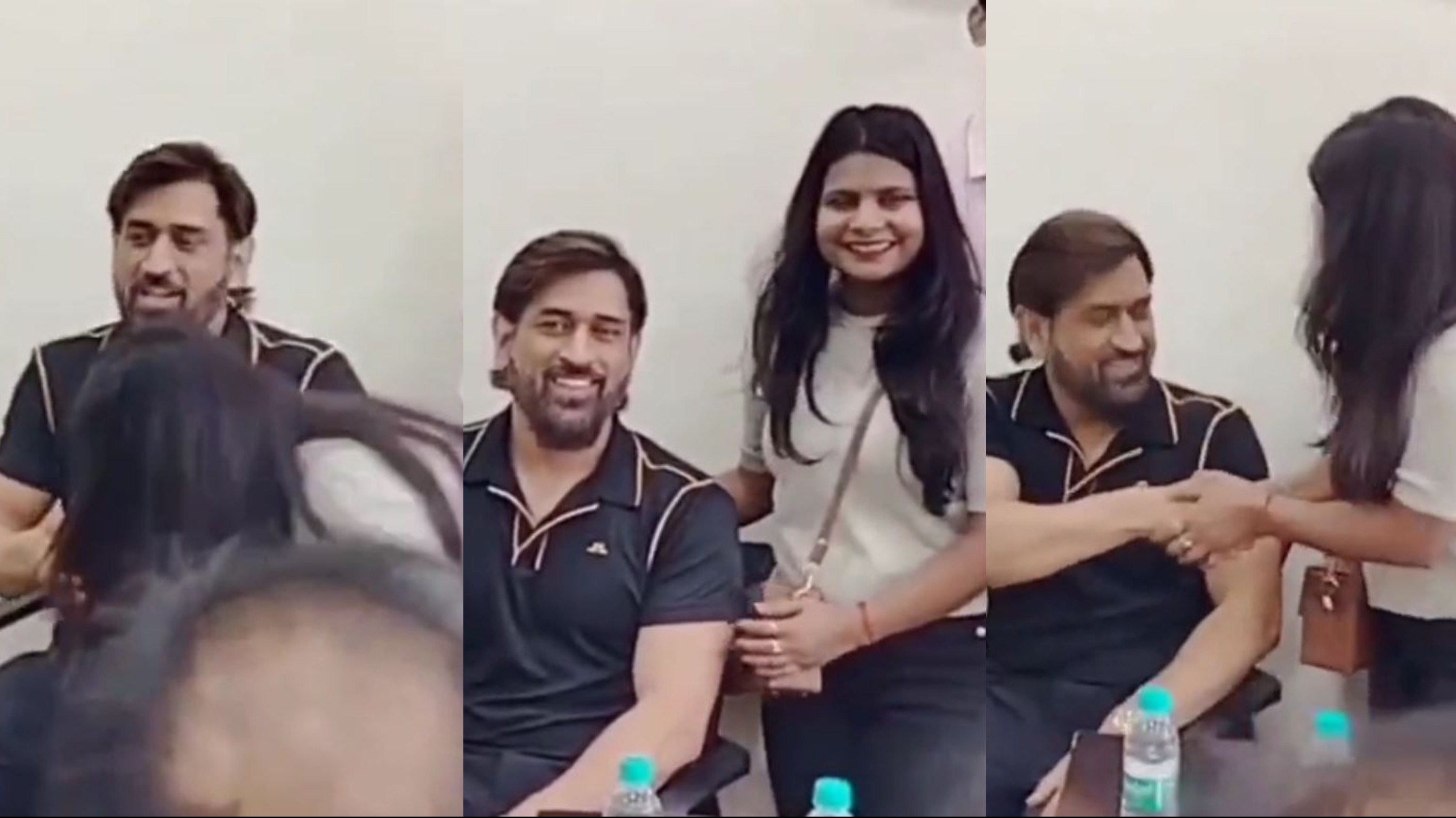 WATCH- MS Dhoni’s female fan touches his feet and shakes hand with the legend