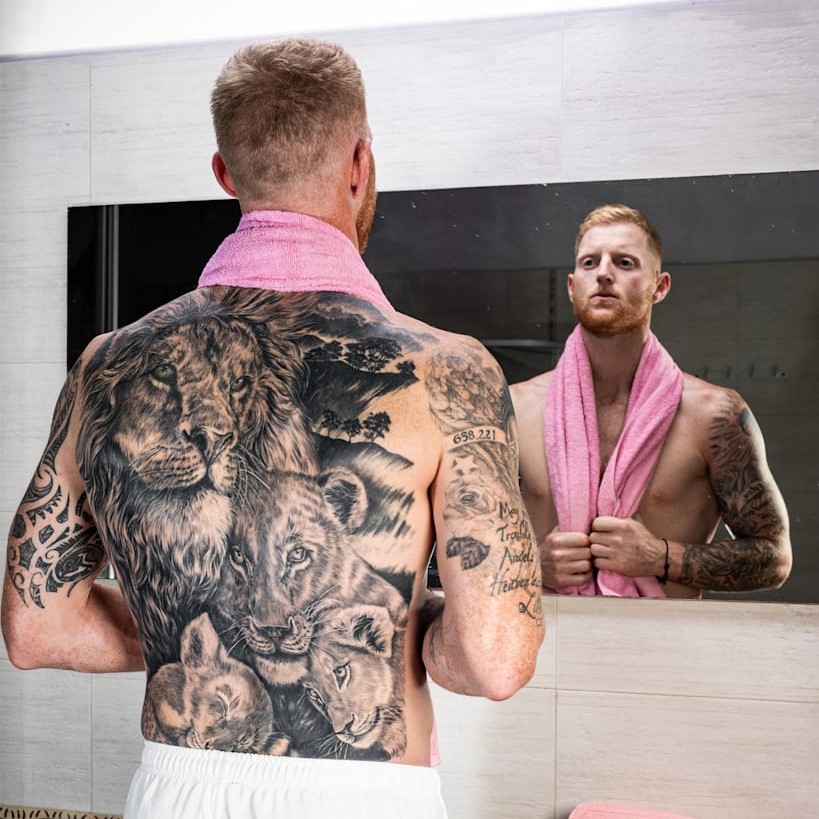 Ben Stokes with his massive Lion tattoos