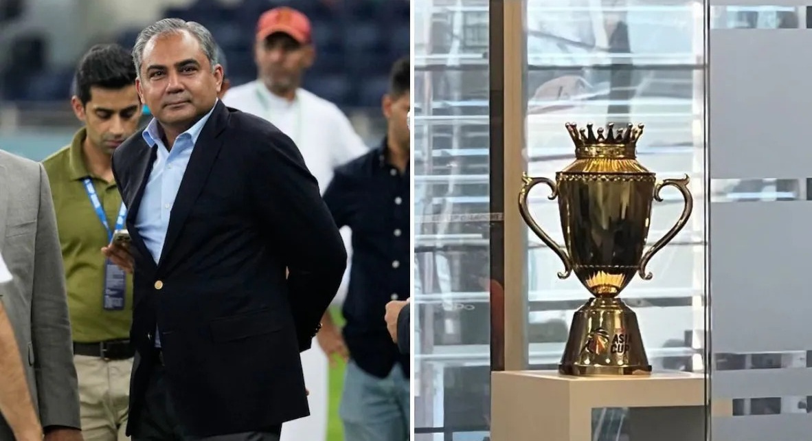 Mohsin Naqvi has invited India and BCCI to come to ACC office and get trophy from him | X