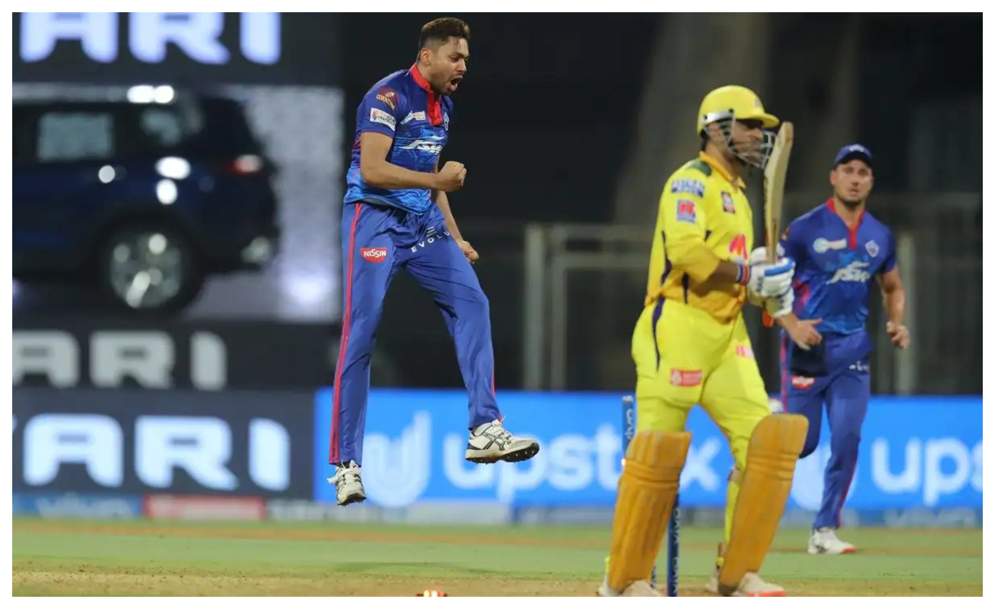 Avesh Khan celebrates the wicket of MS Dhoni | BCCI/IPL