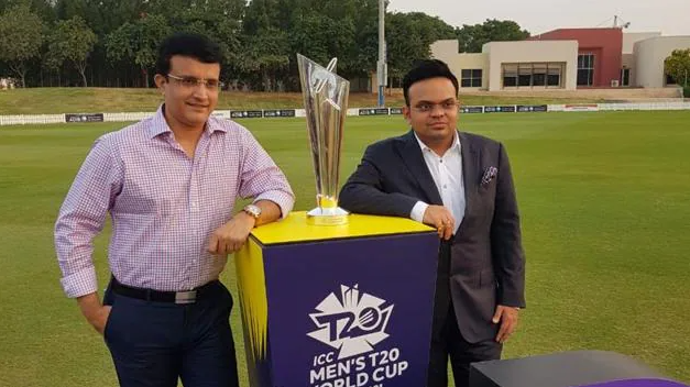 Sourav Ganguly and Jay Shah with the T20 World Cup trophy