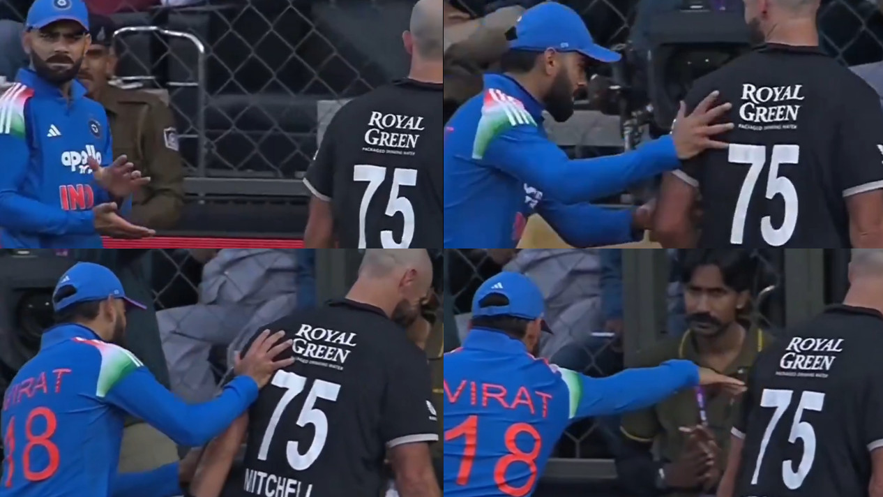 IND v NZ 2026: WATCH- Virat Kohli lauds Mitchell for his ton; playfully pushes him to pavilion