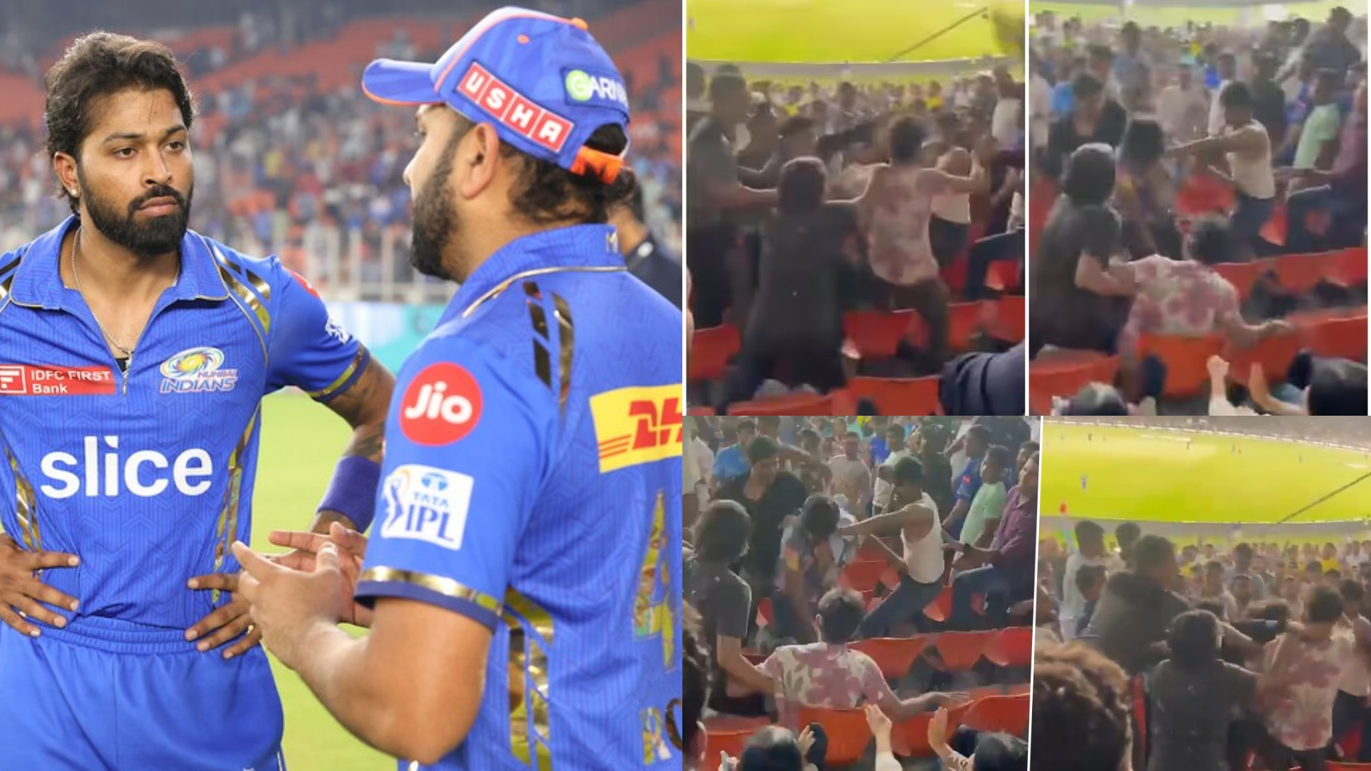 IPL 2024: WATCH-  Hardik Pandya and Rohit Sharma fans brawl during GT v MI match in Ahmedabad stadium