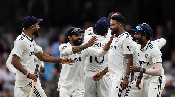 Indian players celebrate the Oval Test win | Getty