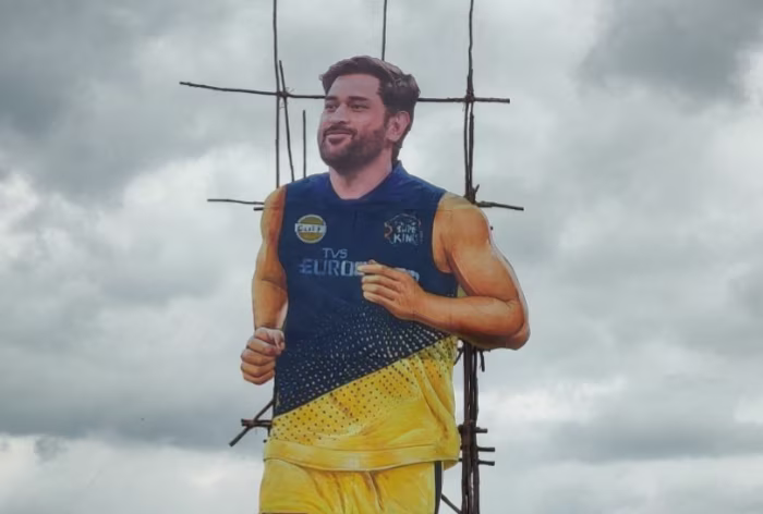 77 foot cutout of MS Dhoni in Nandigama in Andhra Pradesh