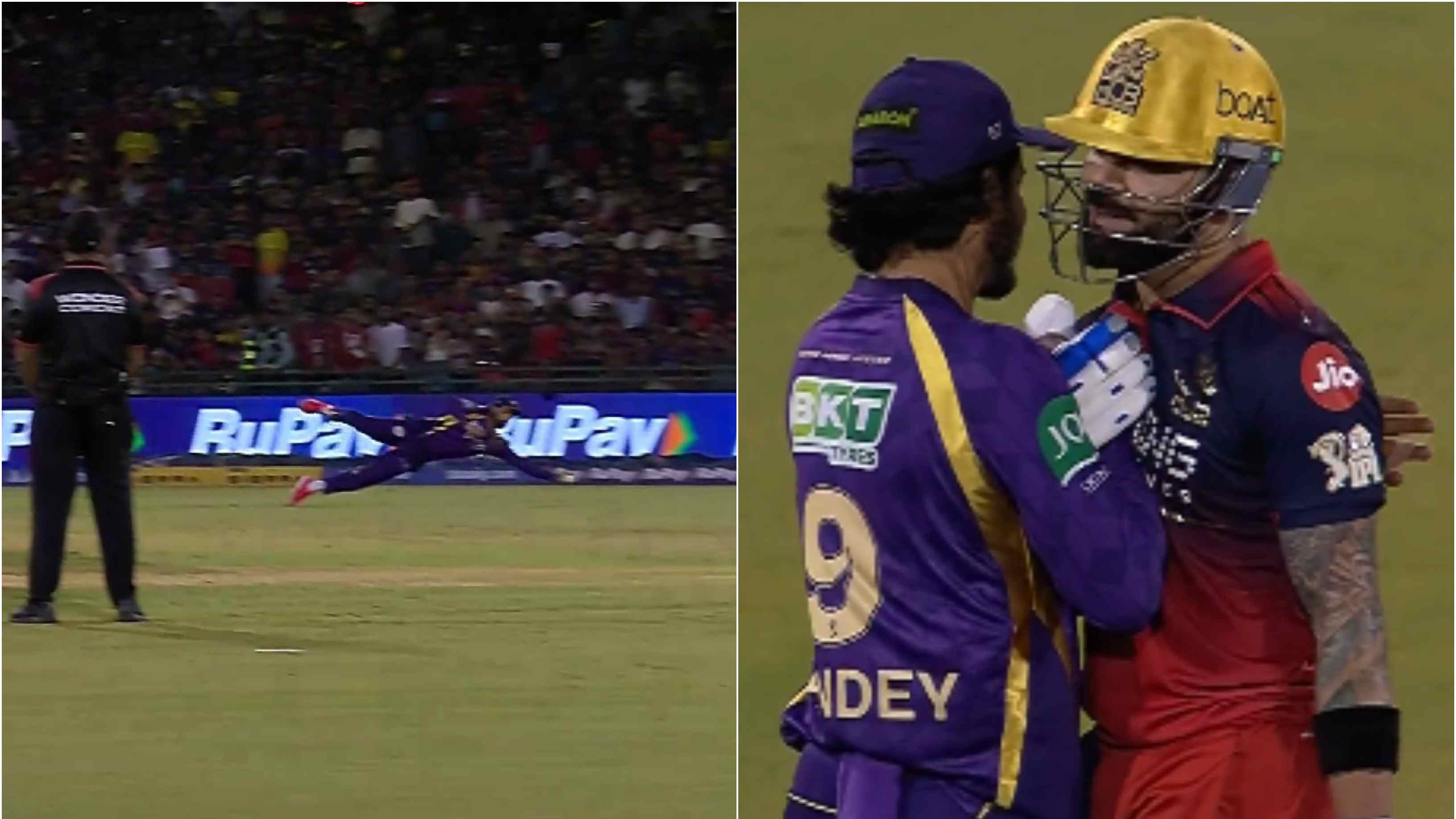 IPL 2026: WATCH - Manish Pandey plucks one-handed blinder to dismiss Tim David; Virat Kohli appreciates the effort