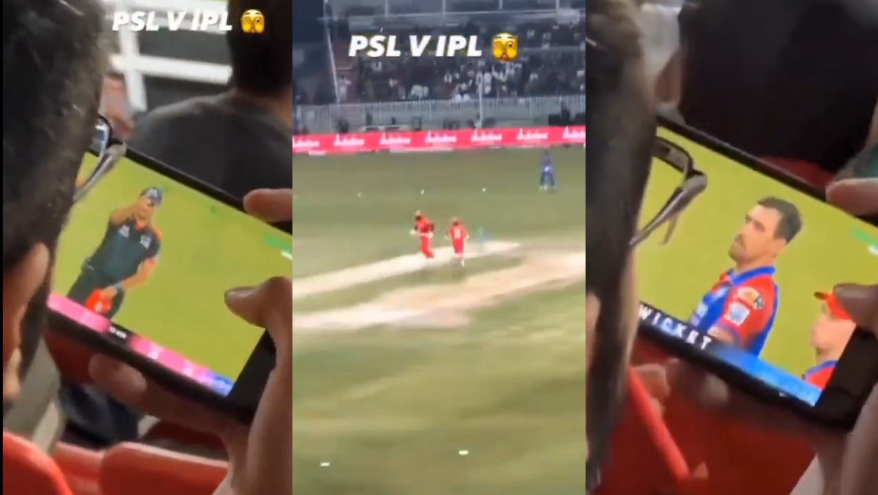Fan watching IPL match while sitting in stadium for a PSL 10 game | X