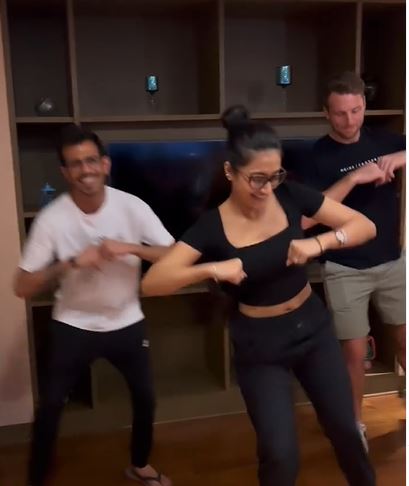 Dhanashree Verma dancing with Chahal and Buttler | Instagram