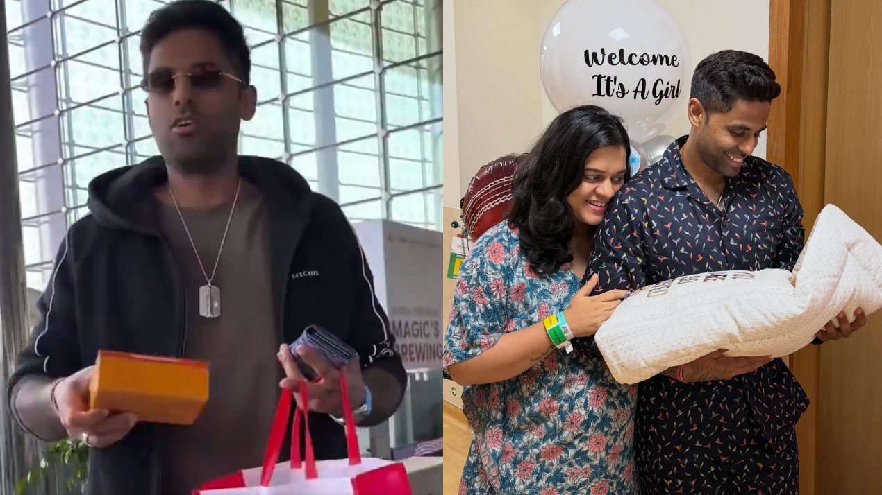 WATCH- Suryakumar Yadav shares sweets with media persons after birth of his daughter; he and wife Devisha reveal the name