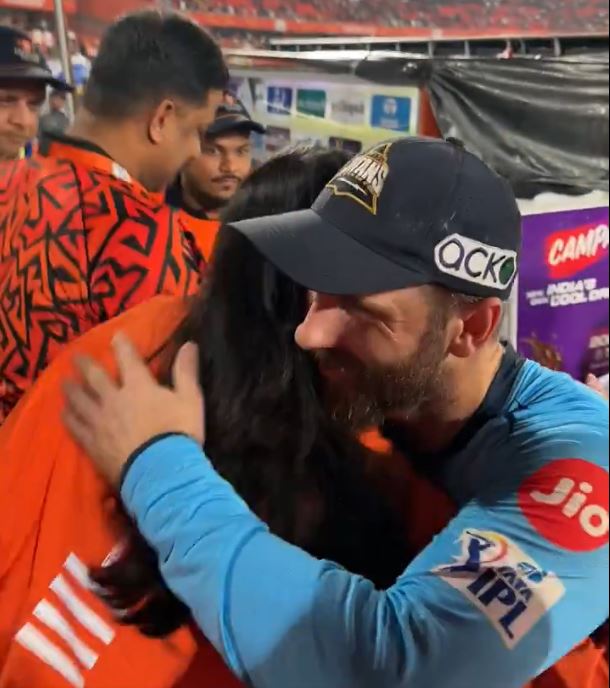 SRH owner Kavya Maran and Kane Williamson hug | SRH X